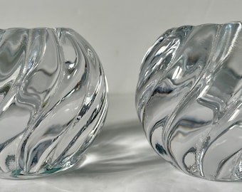 1995 Kosta Boda ‘Cypress’ by Ann Wåhlström Glass Votive Candle Holder pairing mint