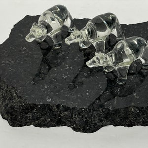 Glass polar bears on granite base sculpture unique