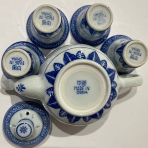 Vintage miniature Chinese Rice Eyes porcelain Teapot blue and Cups image 8
