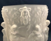 Antique Frosted Molded Glass Cherubs Angels Vase Jardinière Centerpiece Bowl Lalique style Art Deco