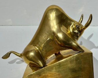 Vintage Brass Bull Head Bookend MCM