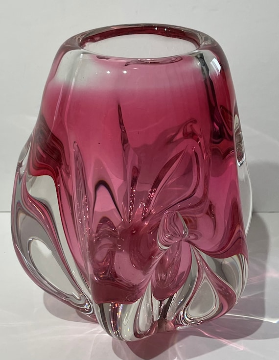 Chribska Boho Vase en verre d’art soufflé à la main rose