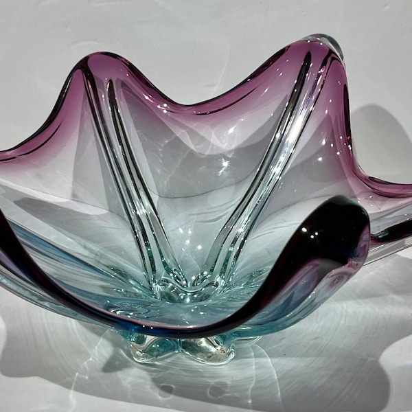 Lorraine glass Canada large Purple Blue combo Fruit Bowl chalet era Beautiful