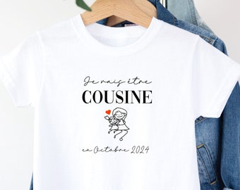 T-shirt future cousine, Annonce grossesse, Bientôt cousine, T-shirt enfant, Je vais être cousine