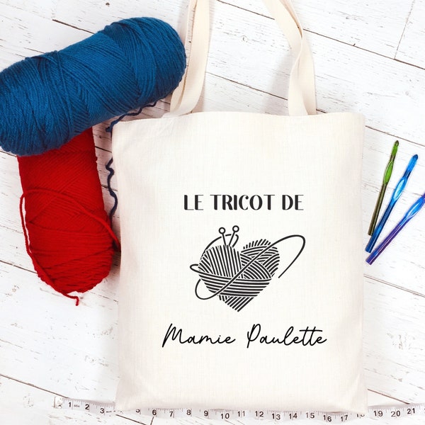 Sac en toile personnalisable, Cadeau mamie personnalisé, Sac à tricot, Fêtes des grands mères