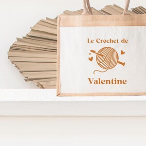 Personalized jute and cotton bag, personalized tote bag, personalized granny gift, crochet bag, grandmother&#39;s day