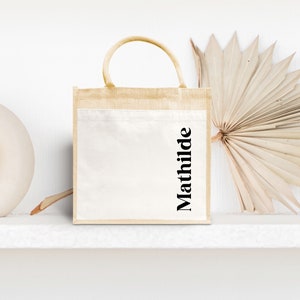 Personalized jute and cotton bag, personalized tote bag, jute canvas tote bag, personalized bag, personalized women&#39;s gift
