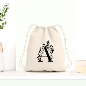 Mochila con cordón, mochila personalizada, mochila con letras florales