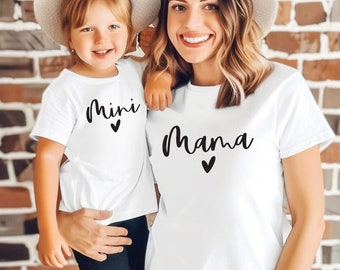 Duo T-Shirt Mère Fille Fils Assorti - Mama Mini, T-shirt Maman et Moi, Cadeau fête des mères