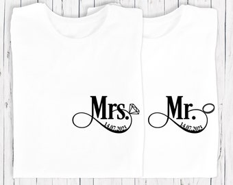 Bijpassende t-shirts voor meneer en mevrouw, t-shirts voor bruidsparen