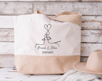 Bolso de boda personalizado de yute y algodón, bolso para despedida de soltera, bolso de novia, bolso de mano personalizado para bodas.
