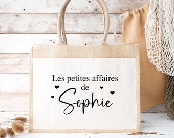 Sac en jute et coton personnalisé, sac cabas personnalisé, Cabas en toile de jute, Sac personnalisé, Cadeau femme personnalisé