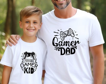 T-shirt personnalisé papa, Gamer Dad Gamer Kid, Ensemble Tee-Shirt Adulte Enfant Personnalisé, Idée cadeau papa