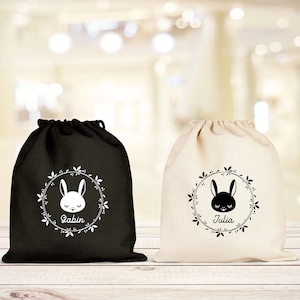 Pochon Lapin personnalisé, Pochon coton, Pochon prénom