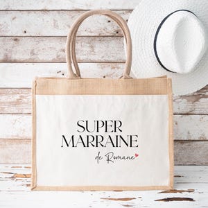 Personalisierte Tasche aus Jute und Baumwolle, Super Patin, Personalisierte Tragetasche, Personalisierte Tasche, Geschenk Patin