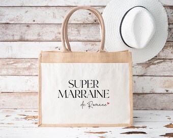 Sacola personalizada de juta e algodão, Super Madrinha, Sacola personalizada, Bolsa personalizada, Presente para Madrinha