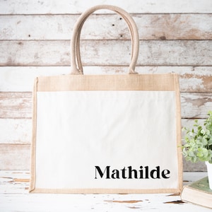 Personalized jute and cotton bag, personalized tote bag, jute tote bag, personalized bag, personalized women&#39;s gift