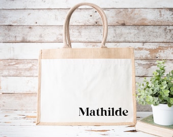 Gepersonaliseerde jute en katoenen tas, gepersonaliseerde boodschappentas, jute boodschappentas, gepersonaliseerde tas, gepersonaliseerd damescadeau