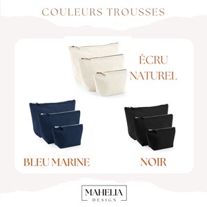 Puede incluir: Tres tama&ntilde;os diferentes de bolsas de maquillaje de lona en tres colores: natural, azul marino y negro. Las bolsas tienen cierre de cremallera y est&aacute;n etiquetadas como "&Eacute;CRU NATUREL", "BLEU MARINE" y "NOIR".