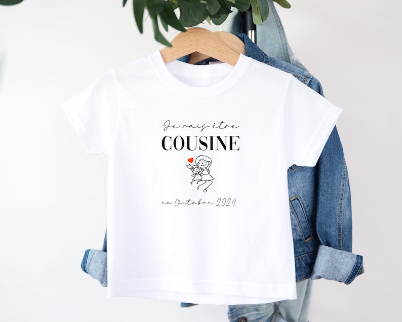 T-shirt future cousine, Annonce grossesse, Bientôt cousine, T-shirt enfant, Je vais être cousine image 1
