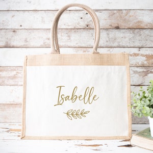 Personalized jute and cotton first name bag, personalized shopping bag, Burlap shopping bag, Personalized bag, Personalized women&#39;s gift