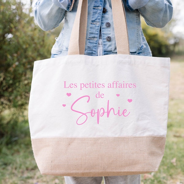 Sac en jute et coton personnalisé, sac cabas personnalisé, sac XL, grand sac personnalisable, Sac de course, Sac de plage