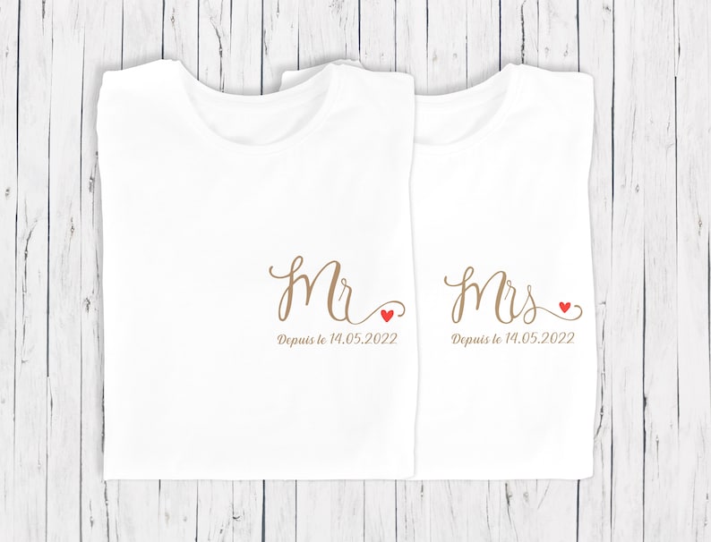 T-shirt de couple assorti Mr et Mme, T-shirt couple mariage image 3