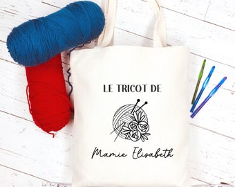 Sac en toile personnalisable, Cadeau mamie personnalisé, Sac à tricot, Fêtes des grand mères