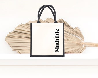 Gepersonaliseerde jute en katoenen tas, gepersonaliseerde boodschappentas, jute boodschappentas, gepersonaliseerde tas, gepersonaliseerd damescadeau