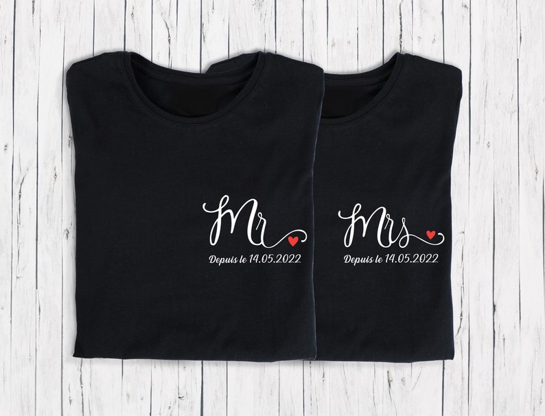 T-shirt de couple assorti Mr et Mme, T-shirt couple mariage image 2