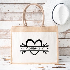 Personalized jute and cotton first name bag, personalized shopping bag, Burlap shopping bag, Personalized bag, Personalized women&#39;s gift