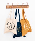 Women's Tote Bag Floral Letter Personalized in cotton, Canvas Tote Bag, Tote bag, Graphic tote bag product logo