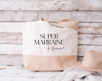 Gepersonaliseerde tas van jute en katoen, gepersonaliseerde draagtas, XL-tas, grote tas naar keuze, boodschappentas, strandtas, cadeau voor de peetmoeder