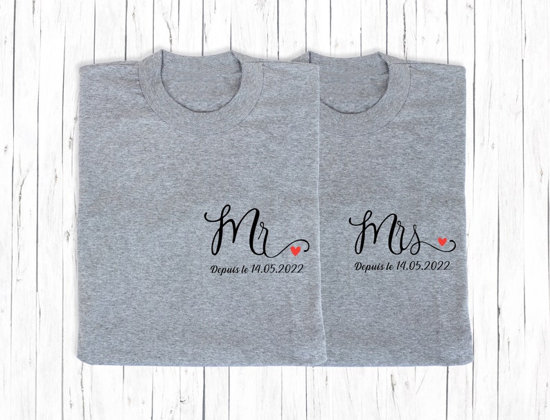 T-shirt de couple assorti Mr et Mme, T-shirt couple mariage image 4