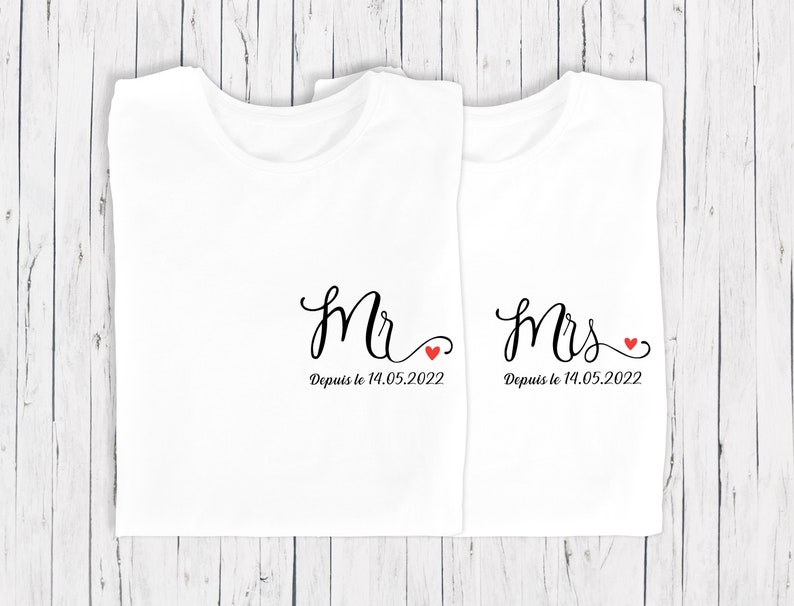 T-shirt de couple assorti Mr et Mme, T-shirt couple mariage image 1