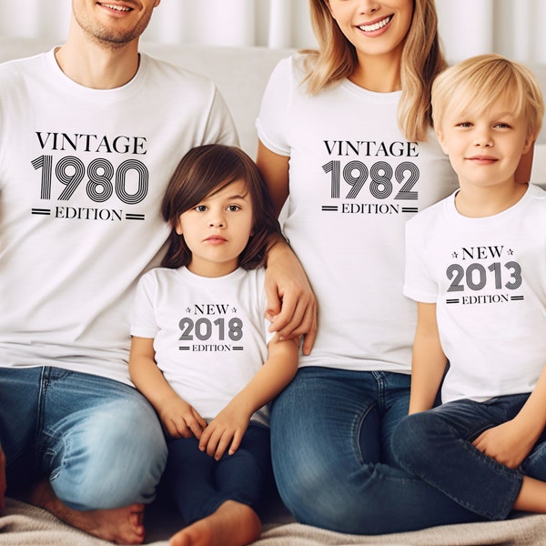 T-shirt famille assorti, T-shirt vintage, T-shirt anniversaire, Cadeau de naissance, Cadeau personnalisé