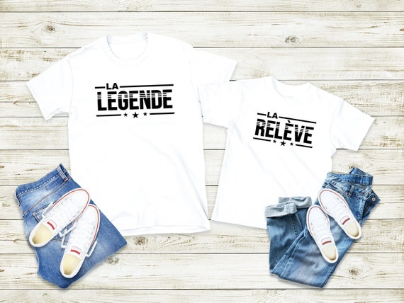 Duo T-shirts Assortis La Légende & La Relève, T-shirt Parent Enfant, Cadeau Papa Fils, T-shirts Famille Assortis, Cadeau Fête des Pères