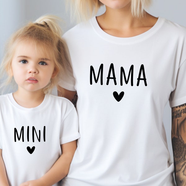 Duo T-Shirt Mère Fille Fils Assorti - Mama Mini, T-shirt Maman et Moi, Cadeau pour les mamans