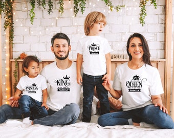 T-Shirt Famille Assorti King Queen Prince Princess, Ensemble Tee-Shirt Adulte Enfant Personnalisé