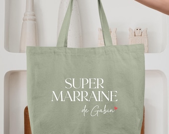 Cabas Personnalisé en coton, Cadeau Marraine, Sac fourre-tout