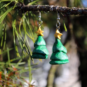 Christmas Tree Hand-Sculpted Earrings Sm.
