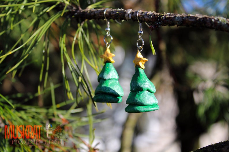 Christmas Tree Hand-Sculpted Earrings Sm.