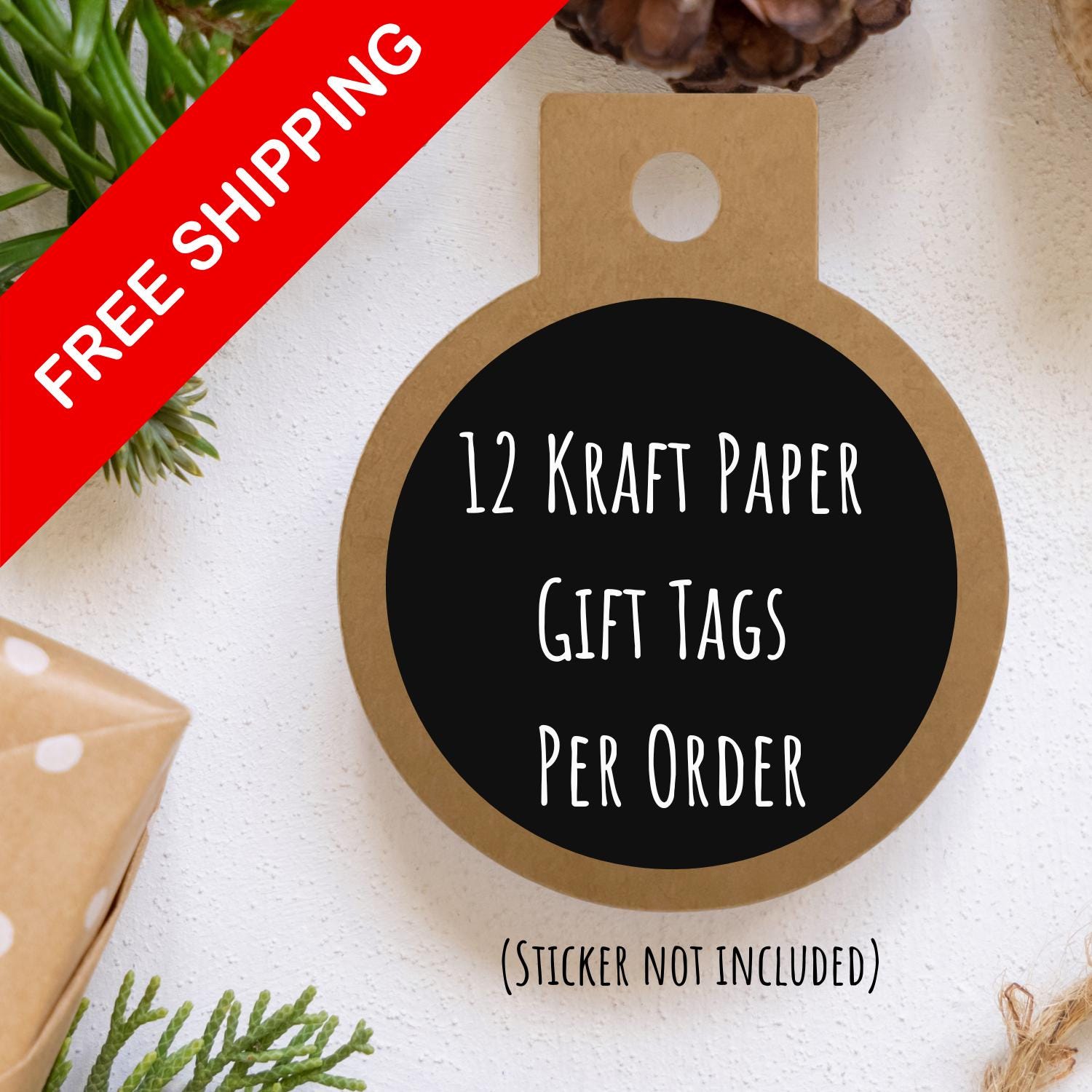 Christmas Kraft Paper Gift Tag, Christmas Gift Tag, Round Gift Tag, Blank Holiday Tags, Holiday Gift Tag, Kraft Paper Holiday Tag, 12 count