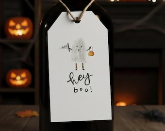 Hey Boo Halloween Gift Tags, Ghost Treat Bag Labels, Spooky Party Favors, Kids Halloween Classroom Gifts, 10 Blank Halloween Tags