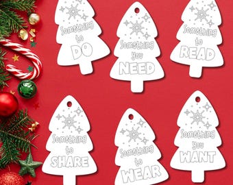 Christmas Gift Tags, Something You Want, Something You Need, Something To Wear, Something To Share, Something To Read and To Do, Set of 6