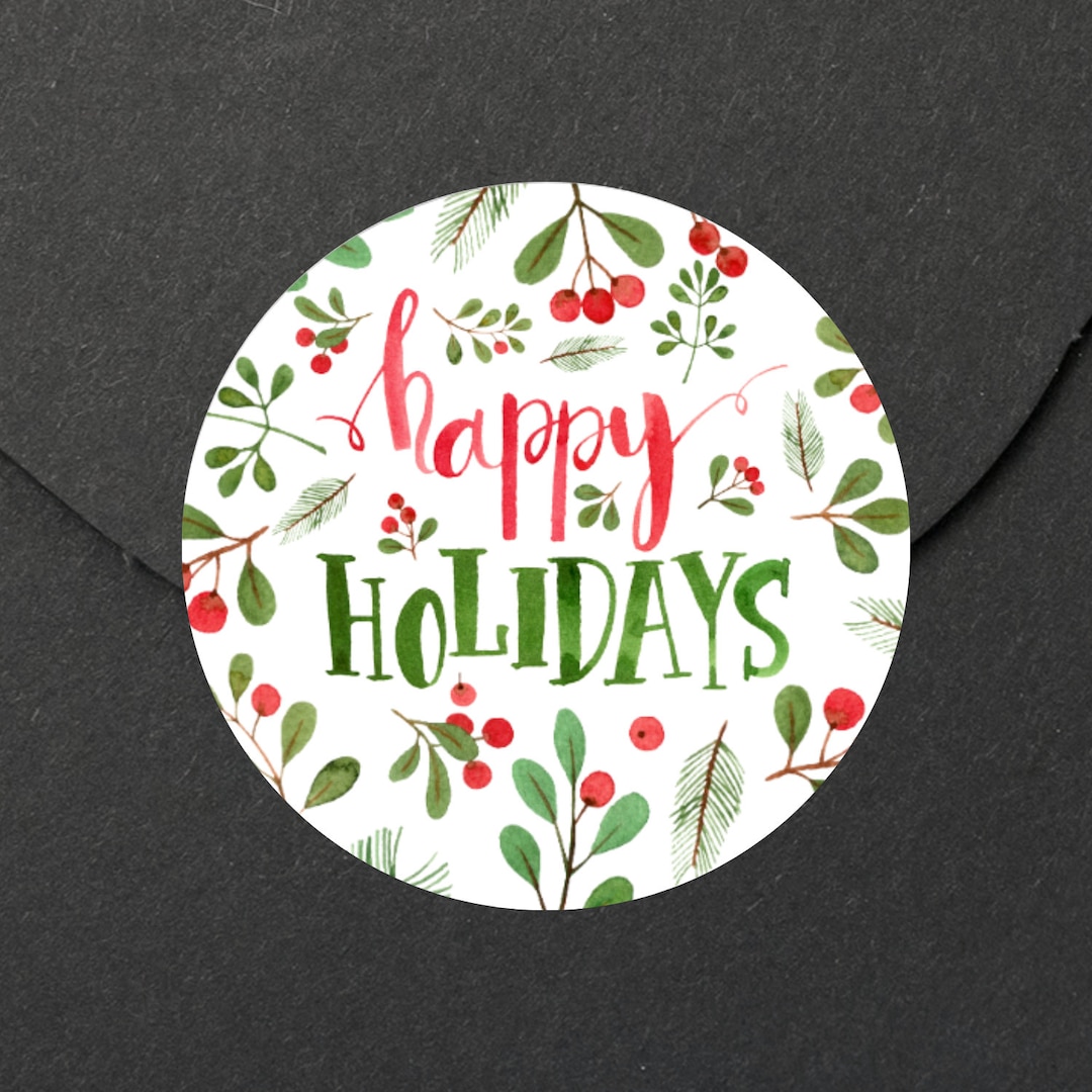 Christmas Computer Email Sticker Happy Holidays Sticker: Round Christmas Tag, Happy Holidays Card Seal ...