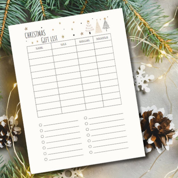 Christmas Gift List Digital Download, Ready to Print