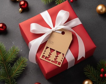 Christmas Kraft Paper Gift Tag, Holiday Tree Cutout, To From Large Holiday Tag (12 Count)