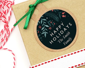 Custom &#39;Happy Holidays&#39; Christmas Stickers: Glossy Round Labels