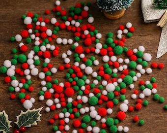 Christmas Pom Poms: Red, Green & White Holiday Craft Supplies